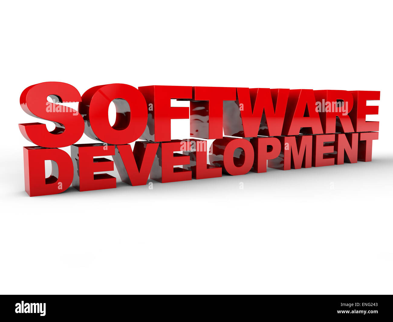 Software Entwicklung 3D Text auf weißem Hintergrund Stockfoto