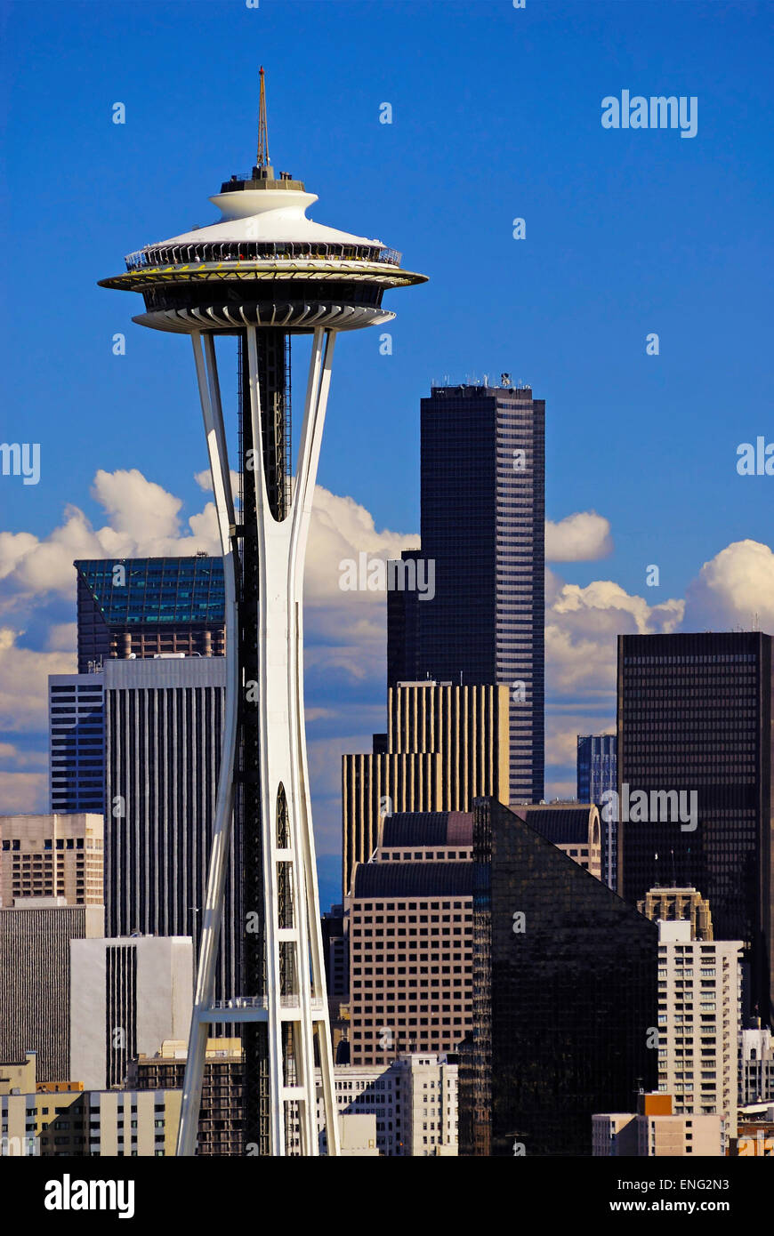 Space Needle und Hochhäuser in der Skyline von Seattle, Washington, Vereinigte Staaten von Amerika Stockfoto