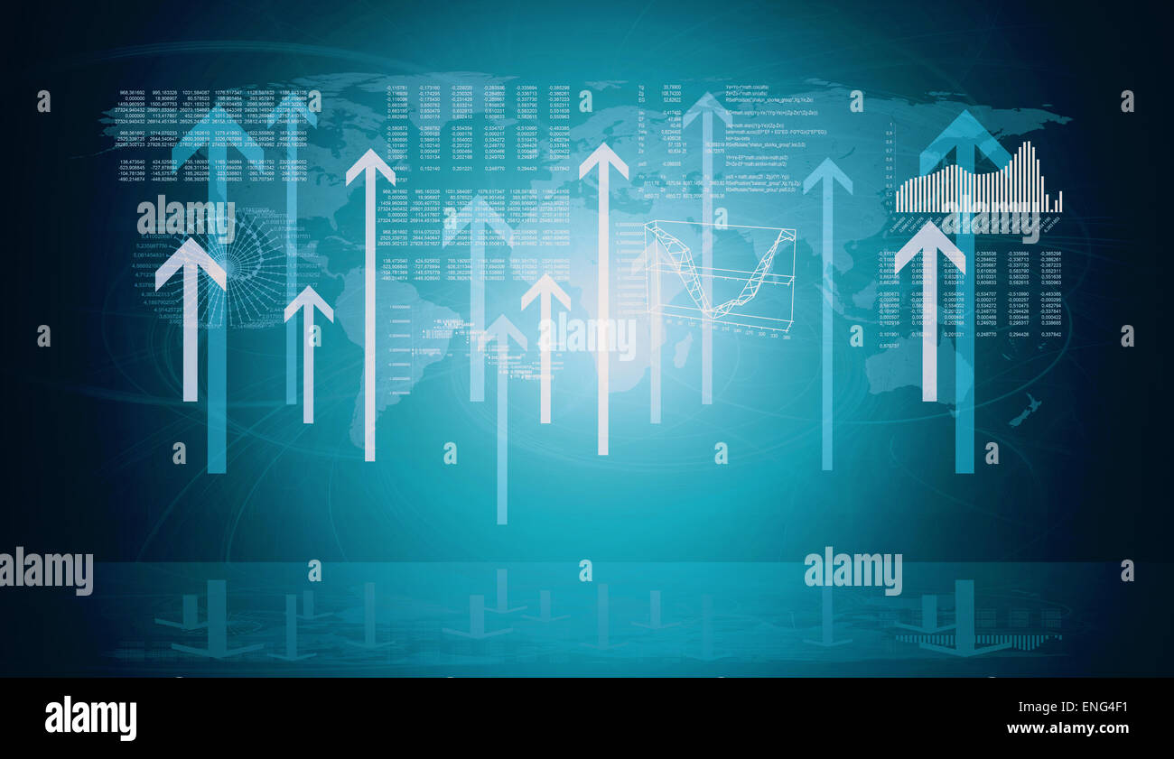 Zusammenfassung Hintergrund mit Karte, grafische Diagramme Stockfoto