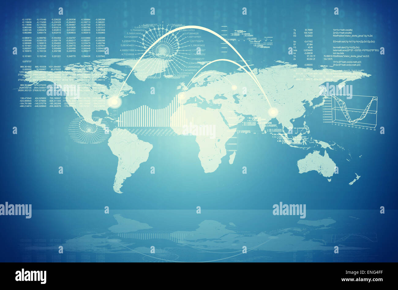 Zusammenfassung Hintergrund mit Karte und Diagramme Stockfoto