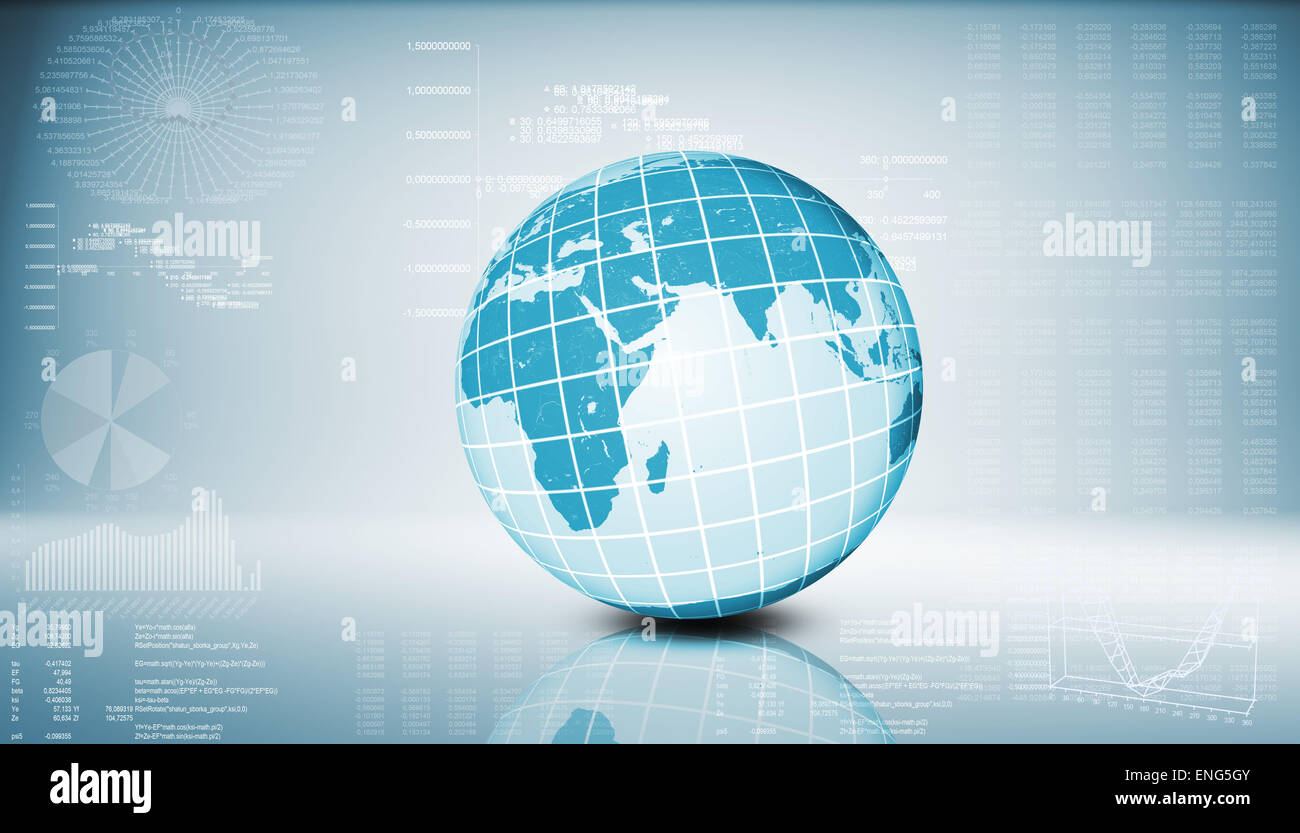 Earth-Modell auf abstrakte blauem Hintergrund Stockfoto