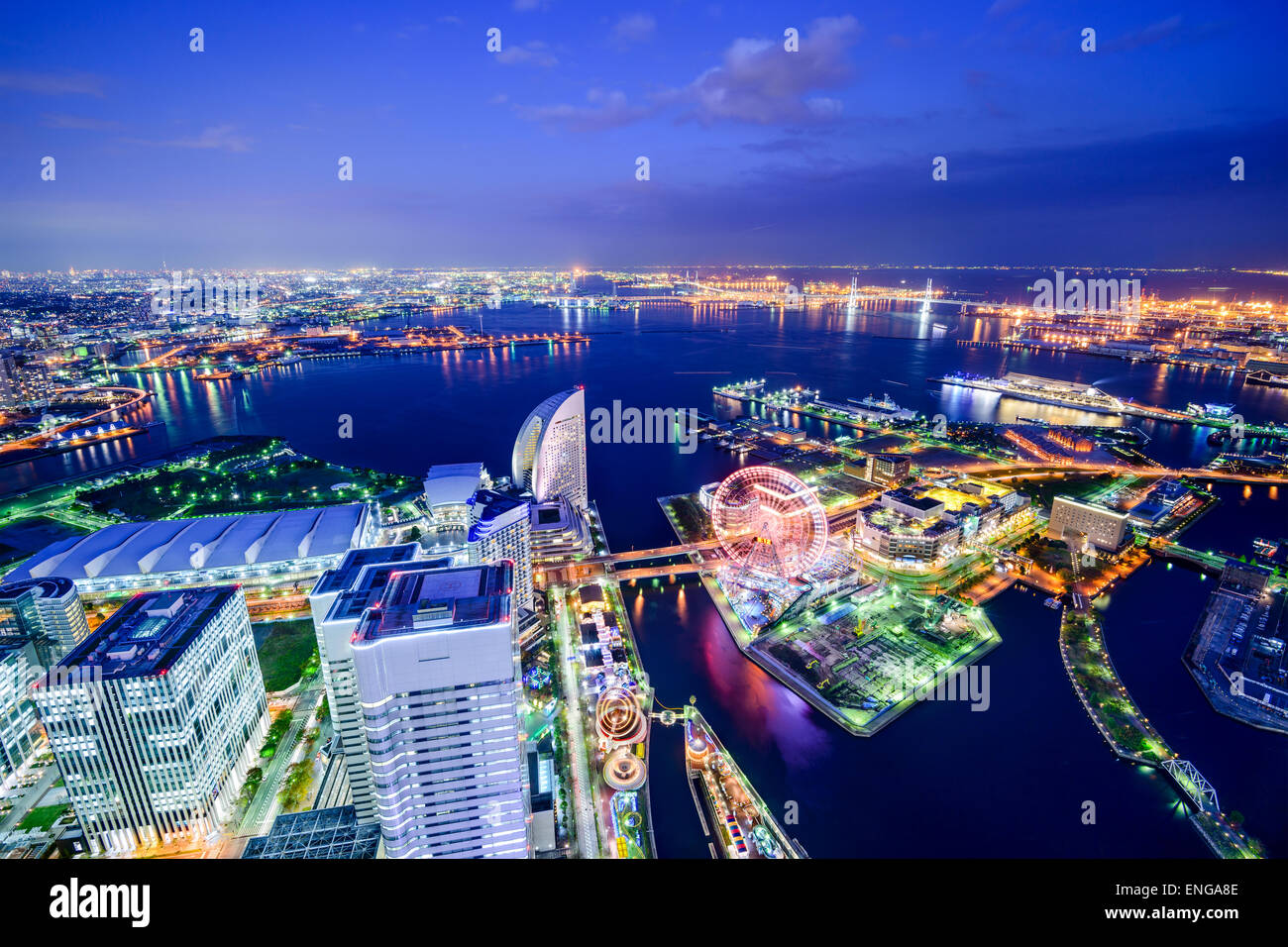 Yokohama, Japan-Luftbild bei Minato Mirai Hafenviertel. Stockfoto