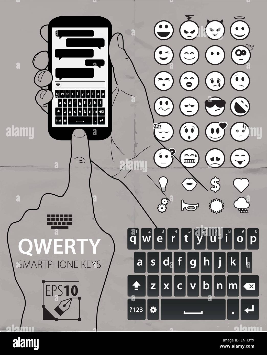 Vektor-QWERTZ-Tastatur-Elemente auf Altpapier Stock Vektor