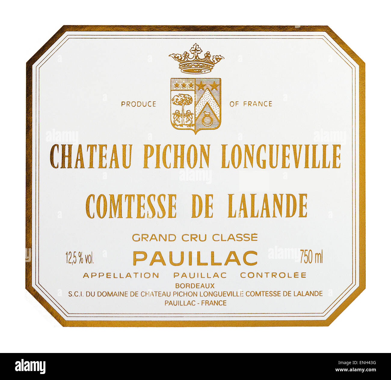 Chateau Pichon Longueville Comtesse de Lalande Grand Cru Classe Pauillac rot Weinetikett Stockfoto