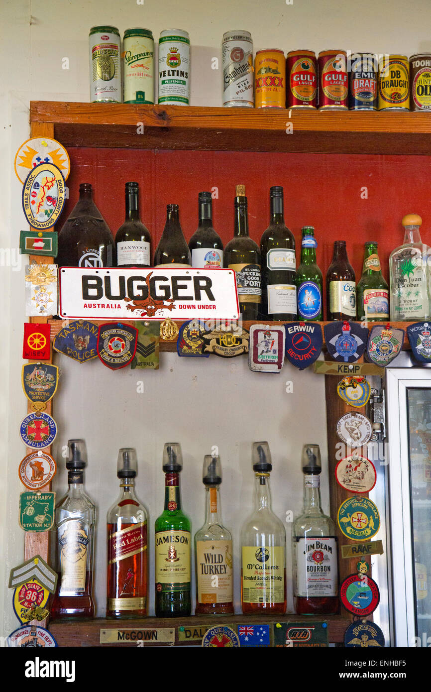 Bar an der Blue Heeler Pub in Kynuna, soll die Kneipe wo der Swagman in Waltzing Matilda sein letzte Bier hatte Stockfoto