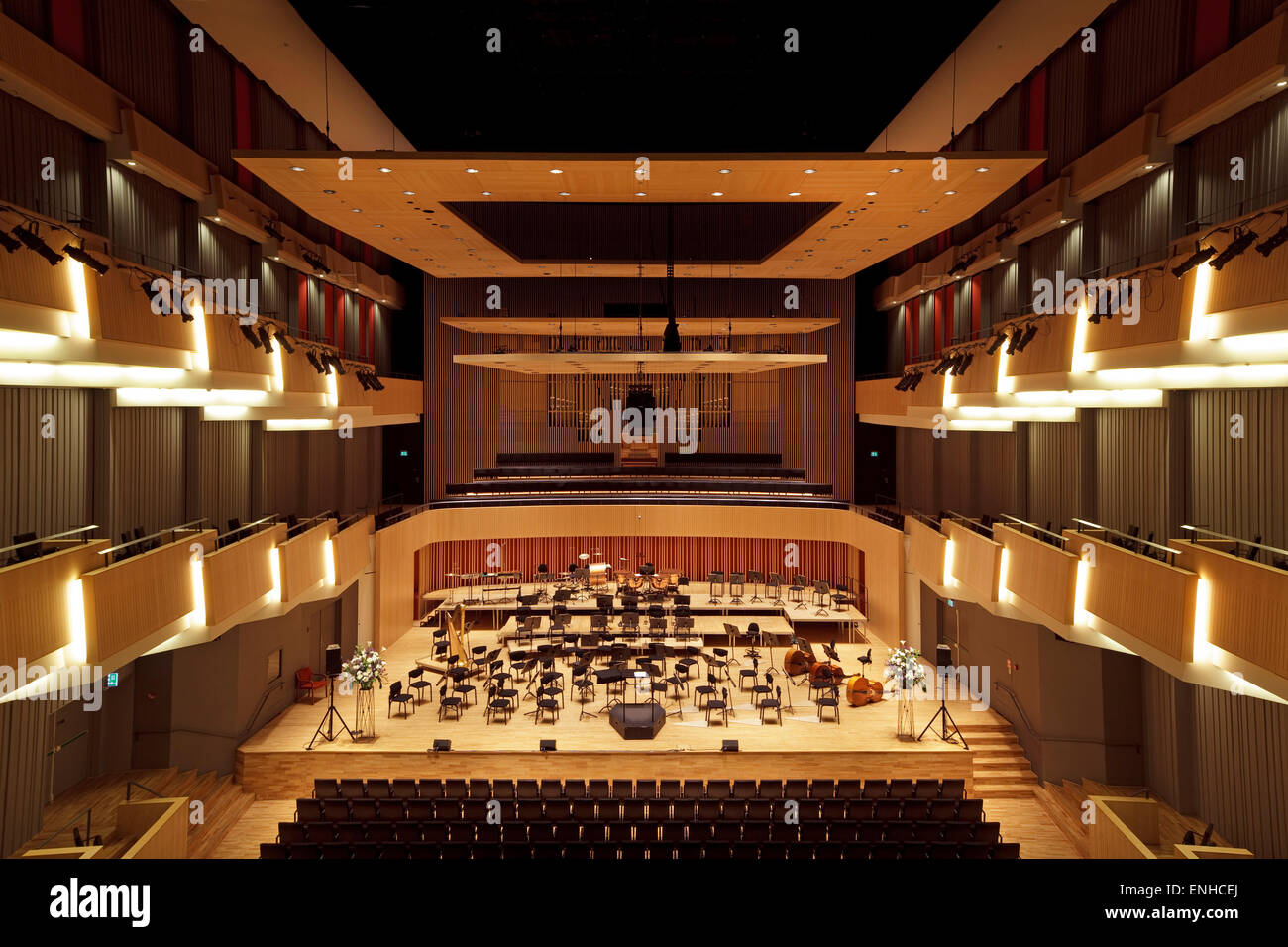 Entwicklungsstand der symphonischen Hall. Konzerthalle Aarhus, Aarhus, Dänemark. Architekt: C F Moller Architekten, 2007. Stockfoto