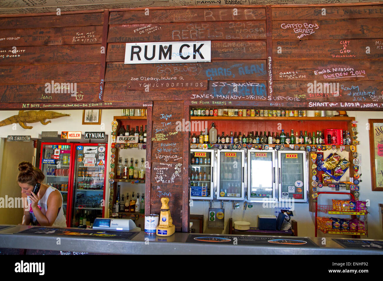 Bar an der Blue Heeler Pub in Kynuna, soll die Kneipe wo der Swagman in Waltzing Matilda sein letzte Bier hatte Stockfoto