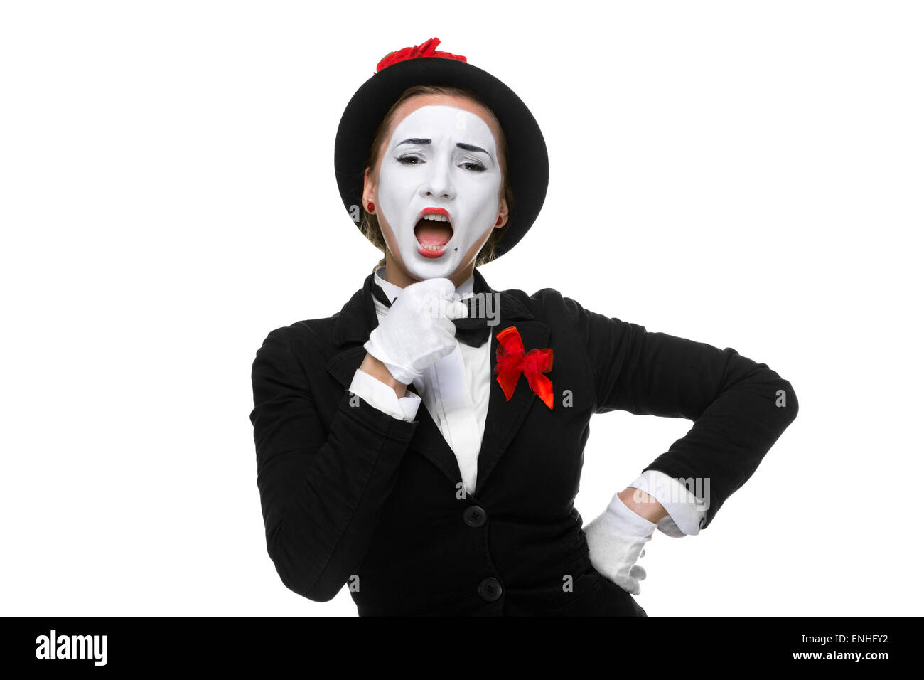 Porträt von Gesang Mime mit offenem Mund Stockfoto