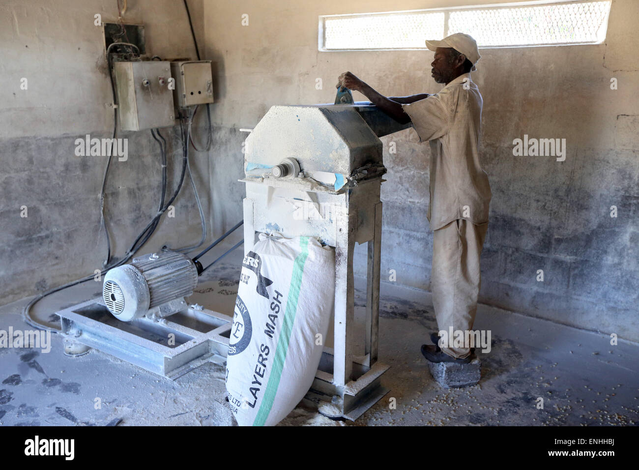 Mehl mahlen von Mais in einer Mehl-Mühle, Sambia, Afrika Miller Stockfoto