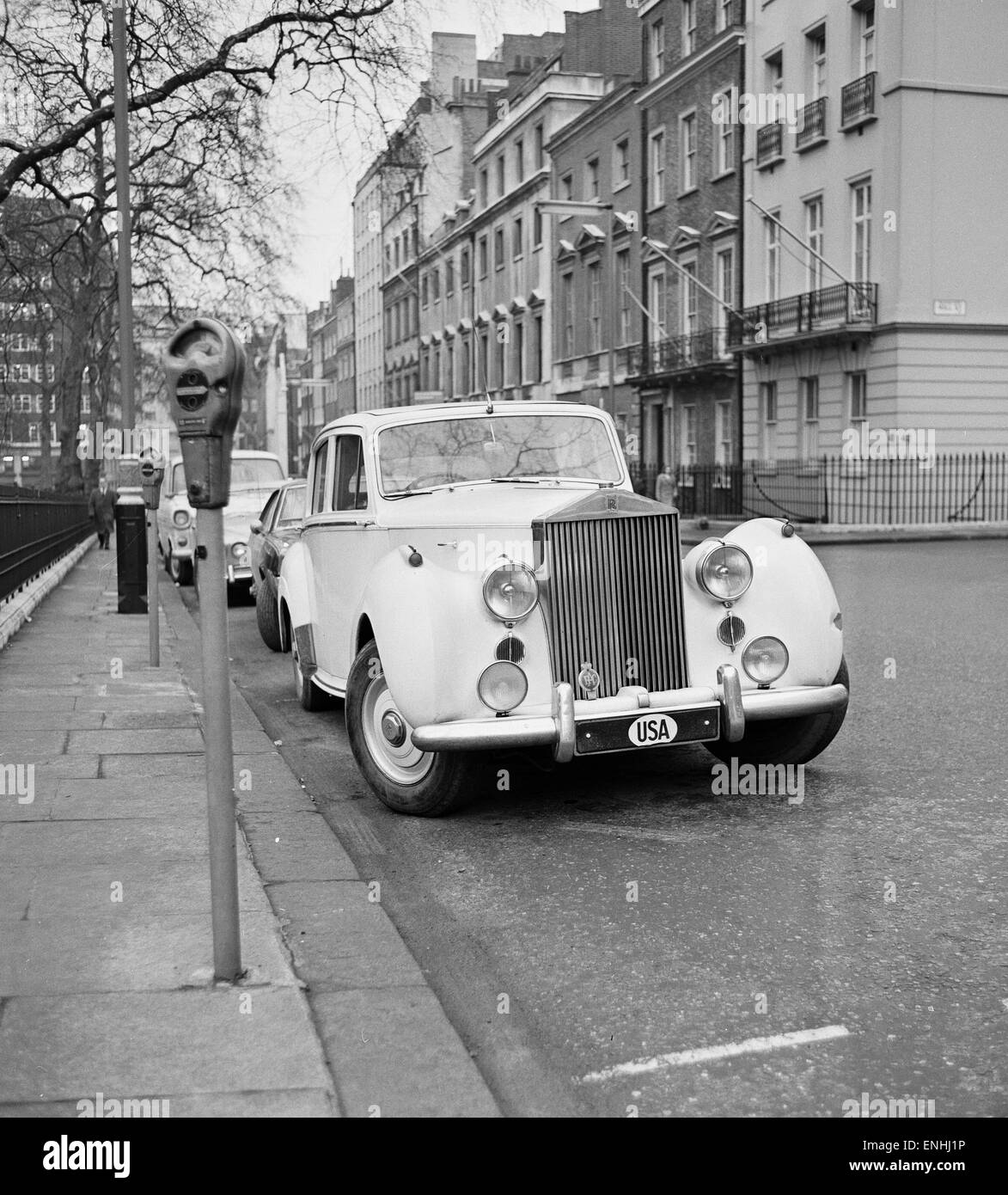 Der Rolls-Royce gehören zum britischen Fluggesellschaft Unternehmer Freddie Laker mit Nummer Platte USA, in London abgebildet. 22. Februar 1969. Stockfoto