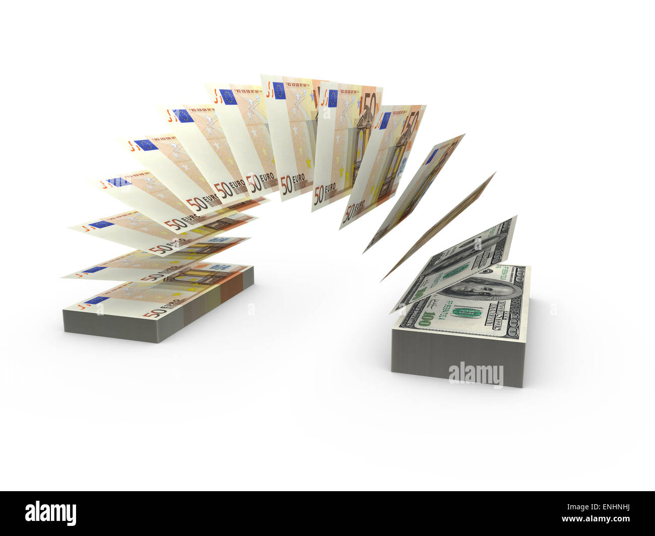 Fliegen Geld. 3D Abbildung von Banknoten zu fliegen. Stockfoto