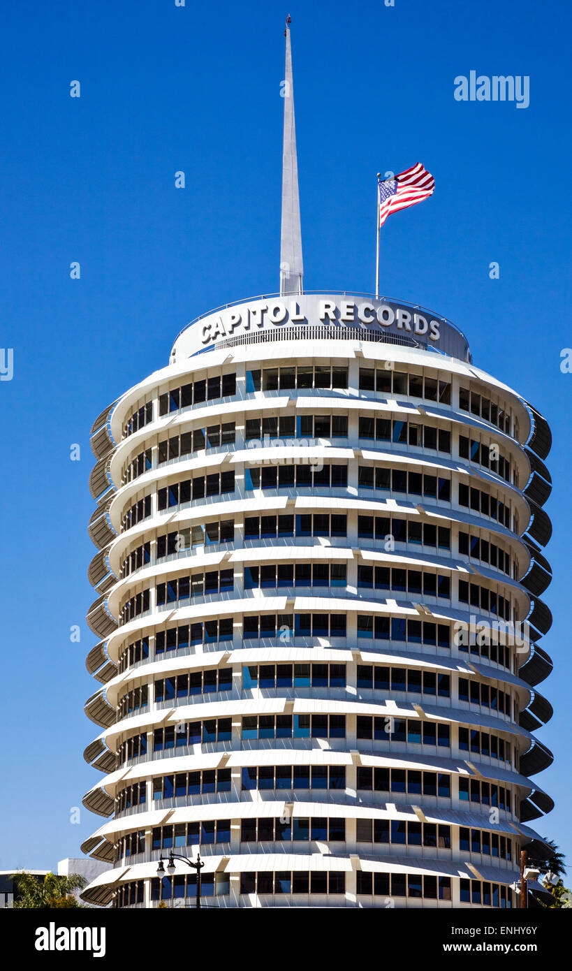 USA, California, Los Angeles, Hollywood, der Capitol Records tower Stockfoto