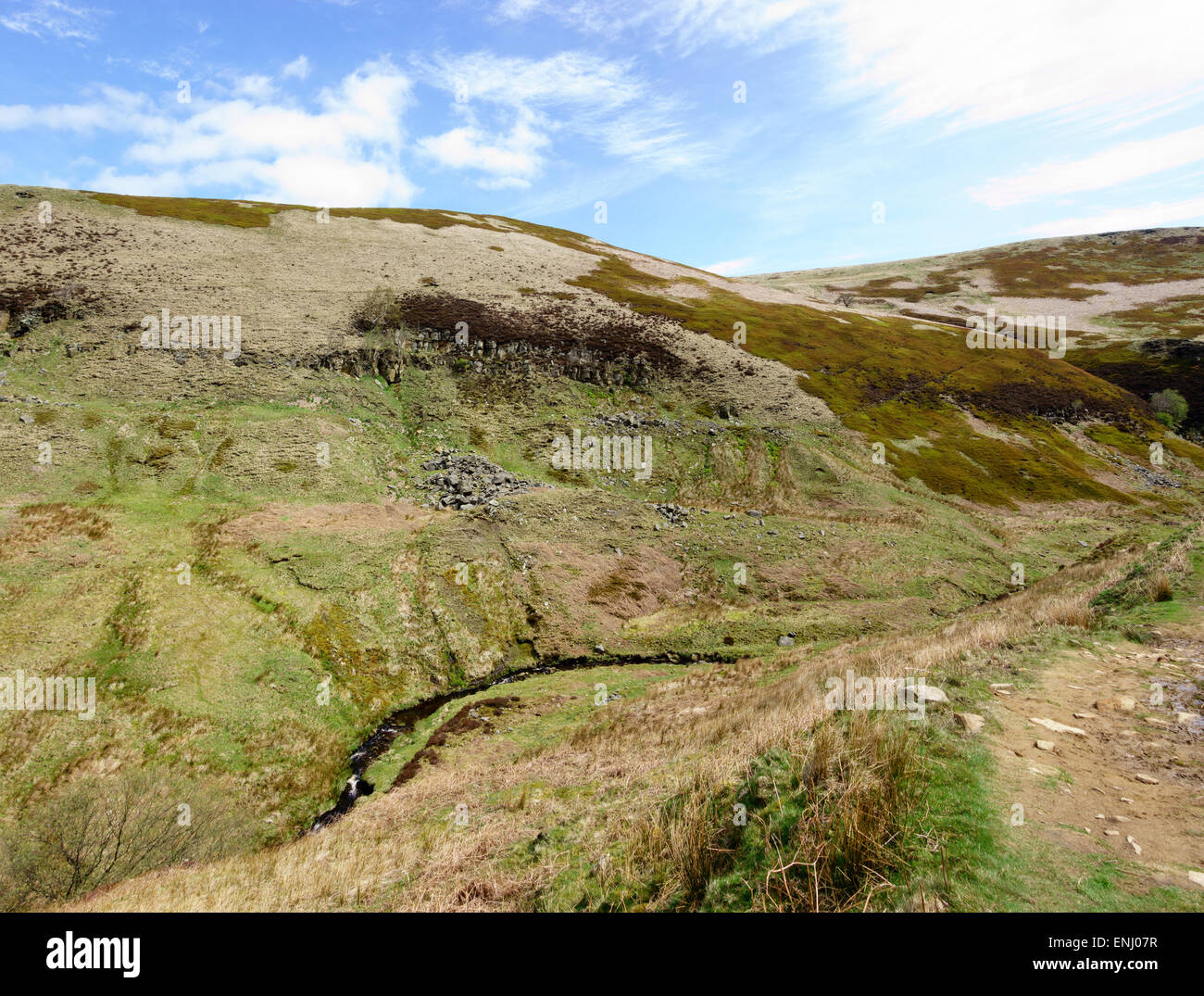 Blick über Abbey Brook bei Howden Mauren aus kleinen Howden Moor Stockfoto