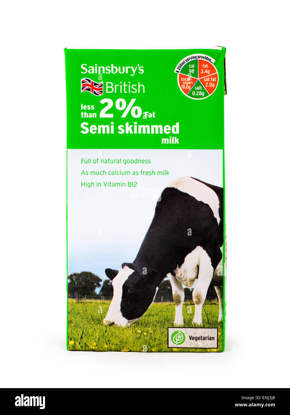 Sainsbury Semi Magermilch 2 % fettarme H-Milch Stockfoto