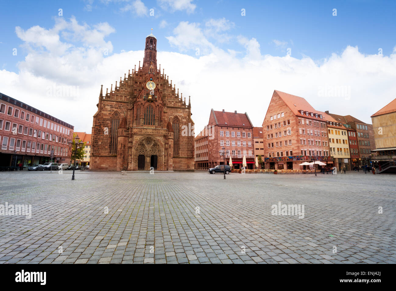 Ansicht der Frauenkirche am Hauptmarkt-Platz, Nürnberg Stockfoto