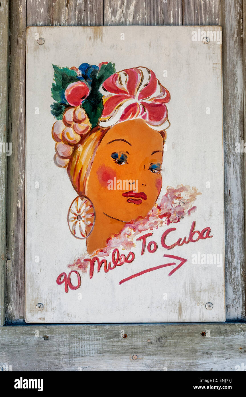 "90 Meilen nach Kuba"-Plakat. Key West. Florida Keys. USA Stockfoto