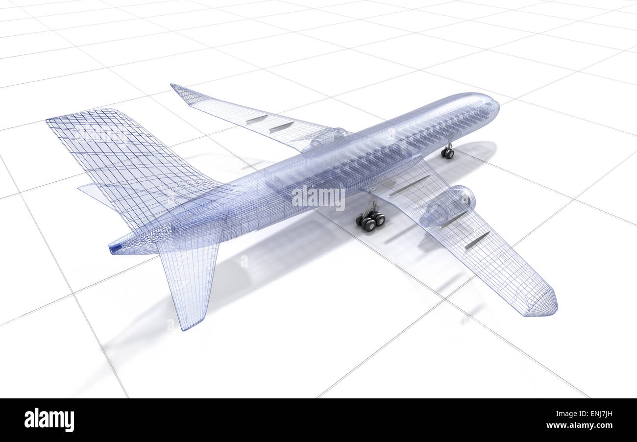 Draht Flugzeugmodell, isoliert auf weiss. Mein eigenes design Stockfoto