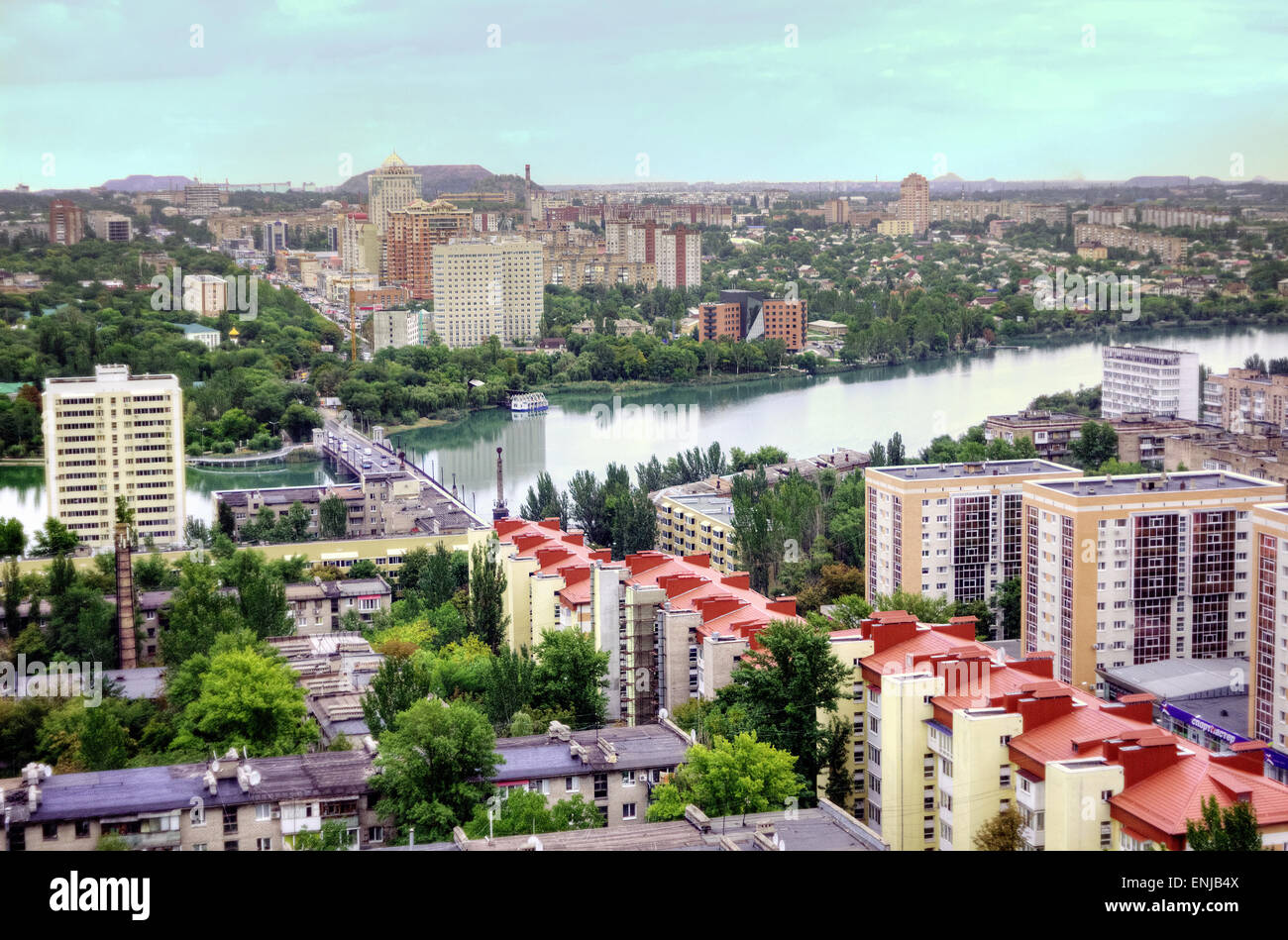 Die schöne Stadt Donezk, Ukraine. Eine Vogelperspektive Stockfoto