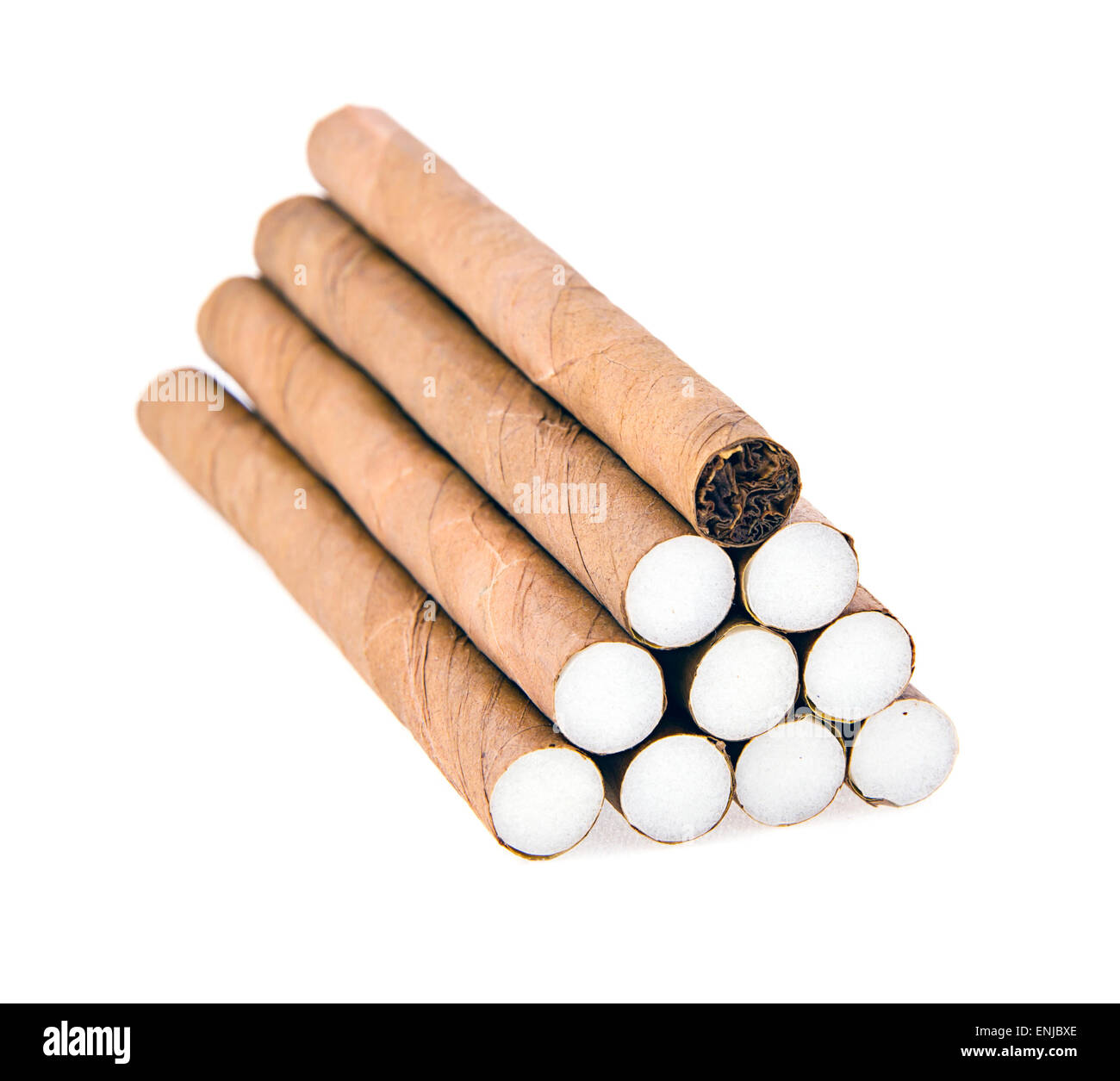 Zigarren auf weißem Hintergrund Stockfoto