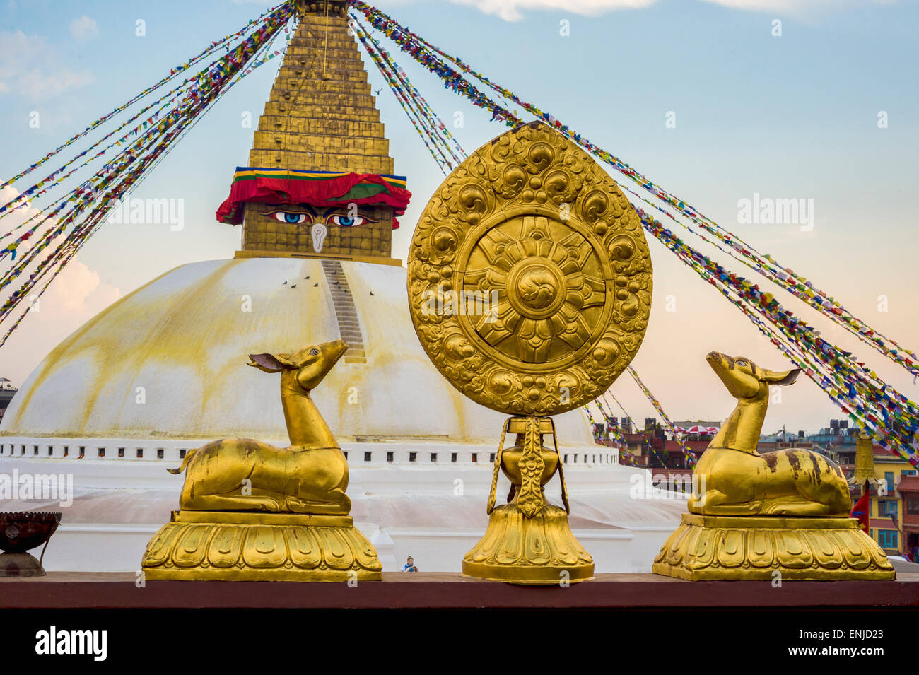 Boudhanath Stupa und Dharma-Rad in Kathmandu Stockfoto