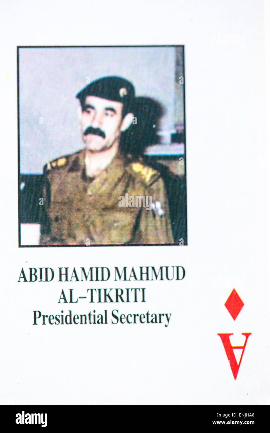 Spielkarten identifizieren Sie Mitglieder der Baath Partei im Irak während des Krieges mit den Usa im Jahr 2003 Stockfoto