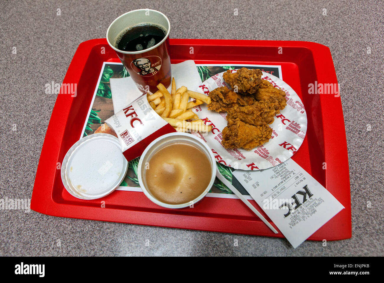 KFC Mahlzeit, hot Wings Menü Stockfoto