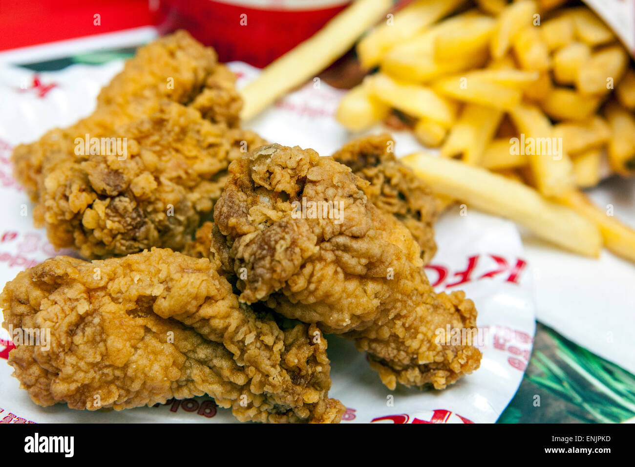 KFC Mahlzeit, hot Wings Menü Stockfoto