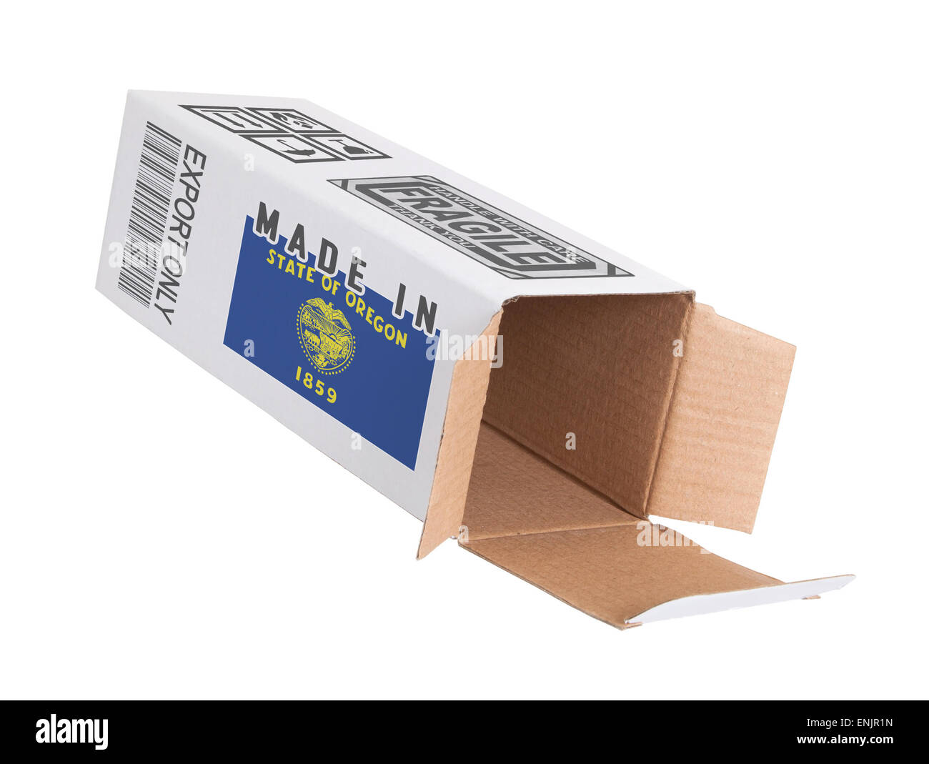 Konzept der export, öffnete Papier Box - Produkt von Oregon Stockfoto