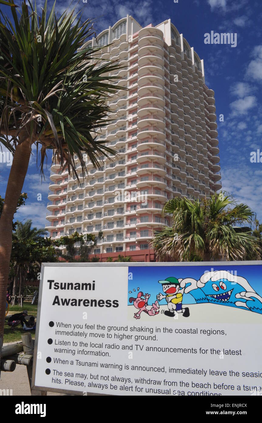 Okinawa, Japan, Zeichen für den tsunami Stockfoto