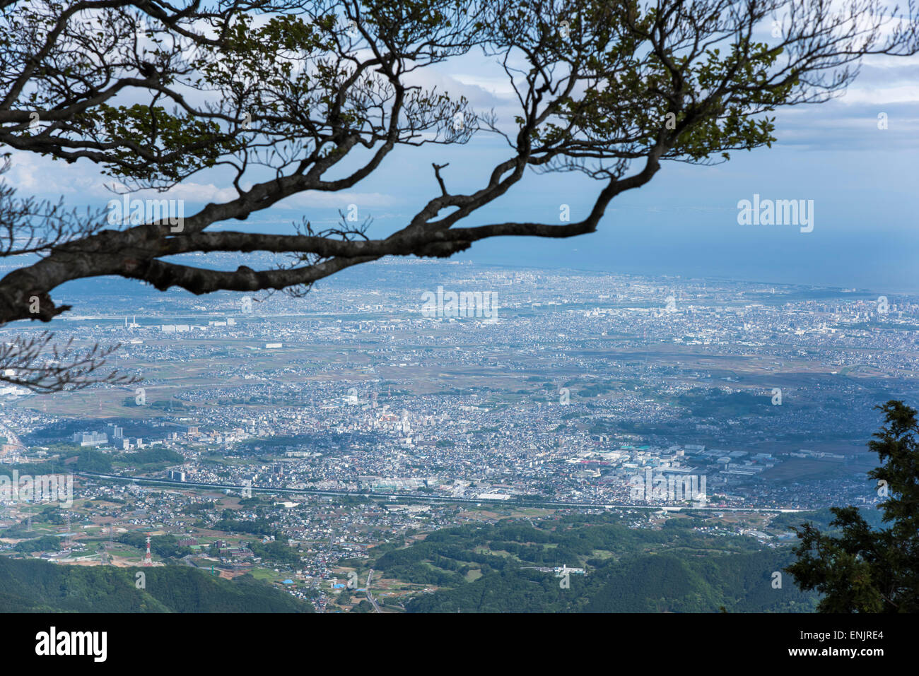 Gesamtansicht von oben Mt.Ooyama,Isehara Stadt, Kanagawa, Präfektur Hiroshima, Japan Stockfoto