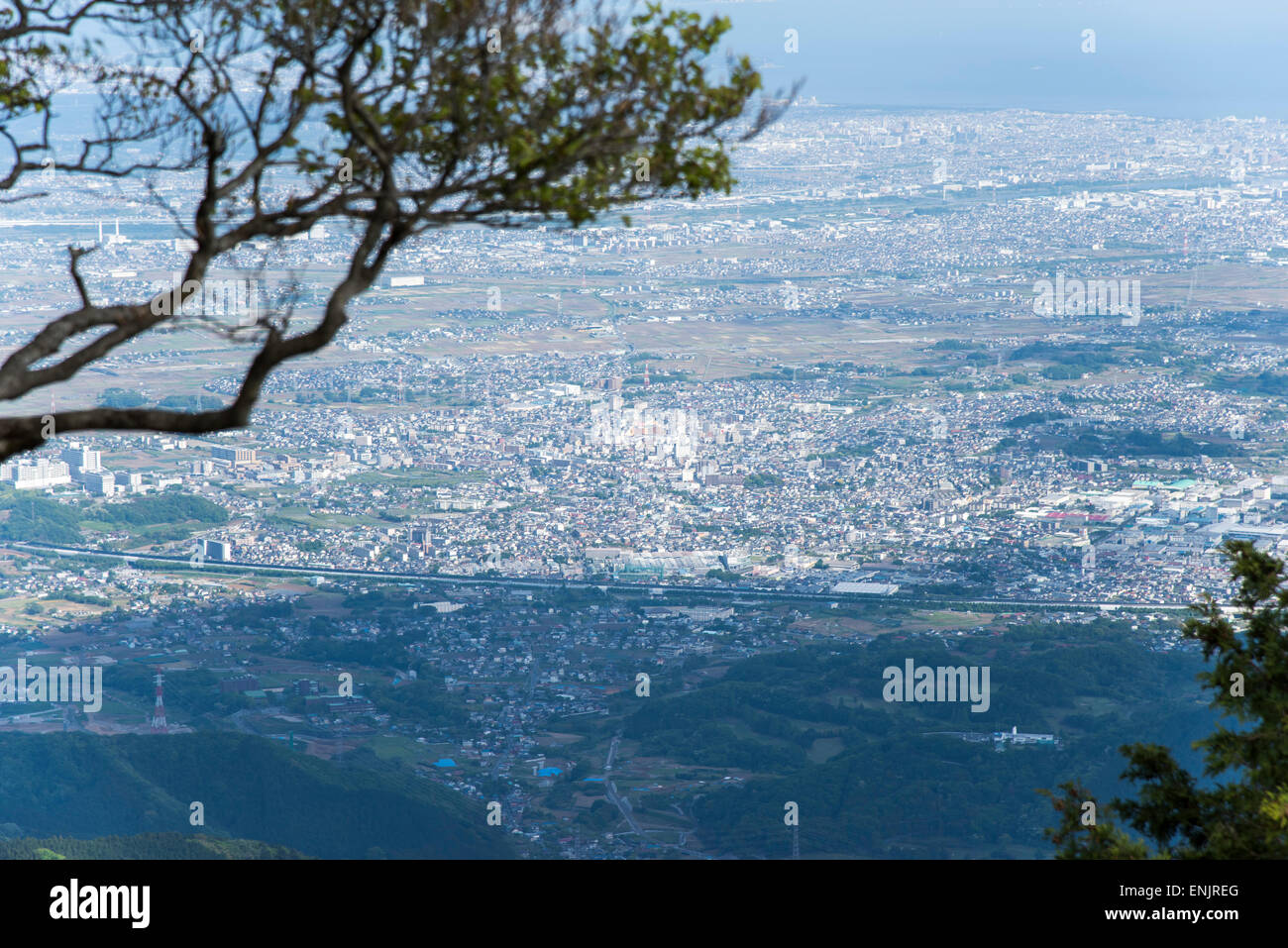 Gesamtansicht von oben Mt.Ooyama,Isehara Stadt, Kanagawa, Präfektur Hiroshima, Japan Stockfoto