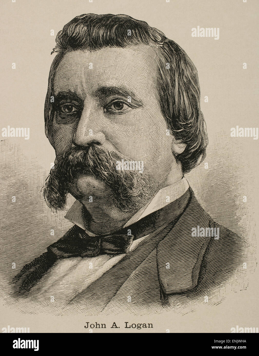 John A. Logan (1826-1886). Amerian Soldat und Politiker. Im Mexikanisch-Amerikanischen Krieg und Bürgerkrieg in Amerika (Unions-Armee) serviert. Vereinigte Staaten Senator von Illinois. Gravur. Stockfoto