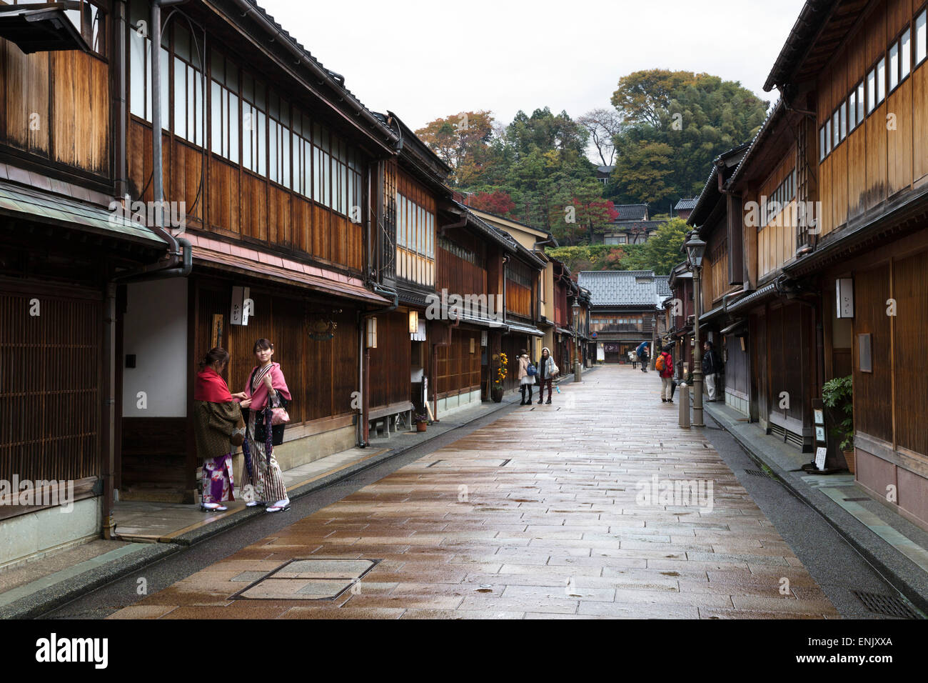 Holzhäuser, Higashi Chaya Bezirk (Geisha), Kanazawa, Präfektur Ishikawa, zentralen Honshu, Japan, Asien Stockfoto