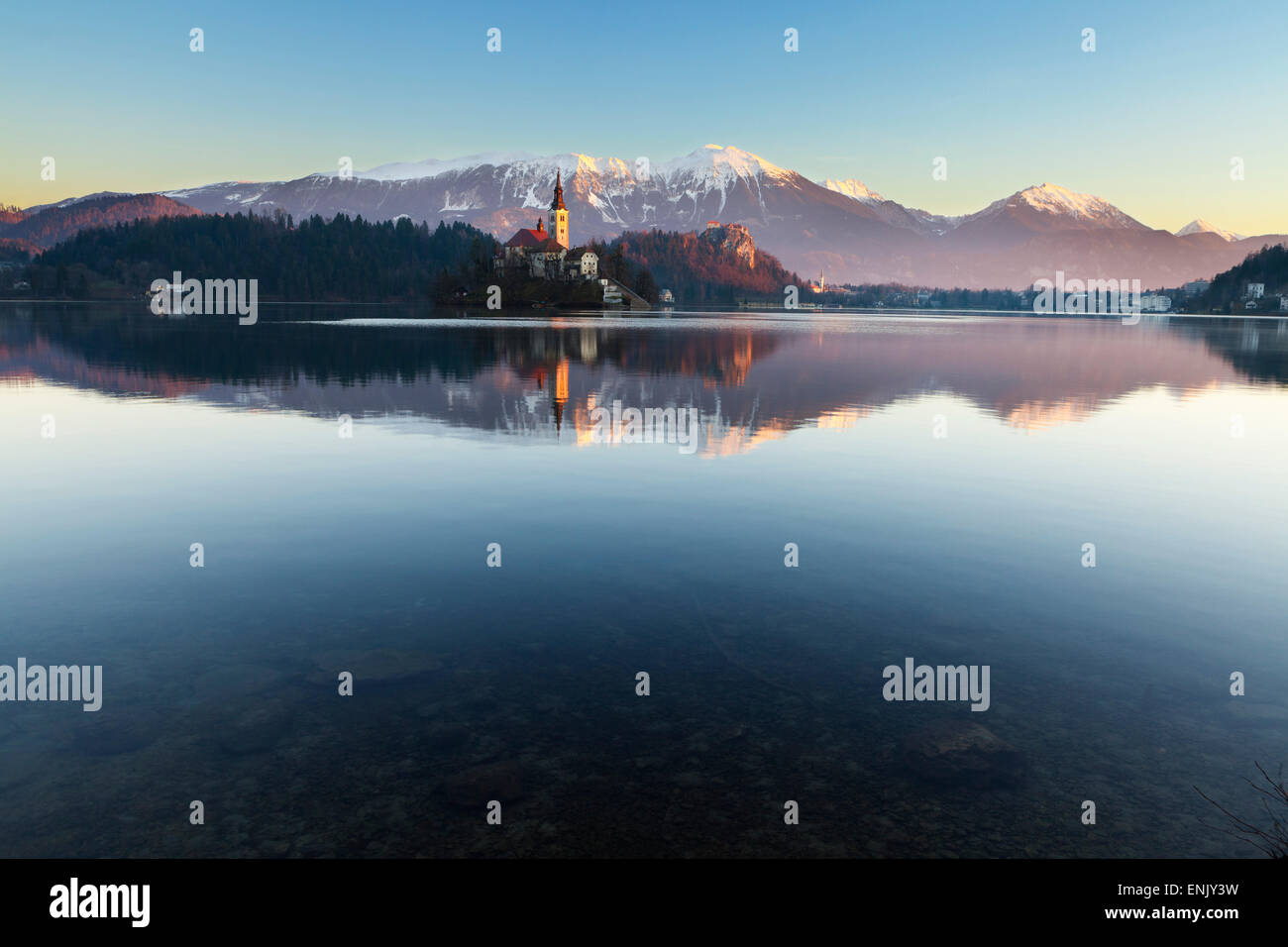 Die Übernahme der Wallfahrtskirche Maria am See geblutet und geblutet, Burg, Bled, Slowenien, Europa Stockfoto