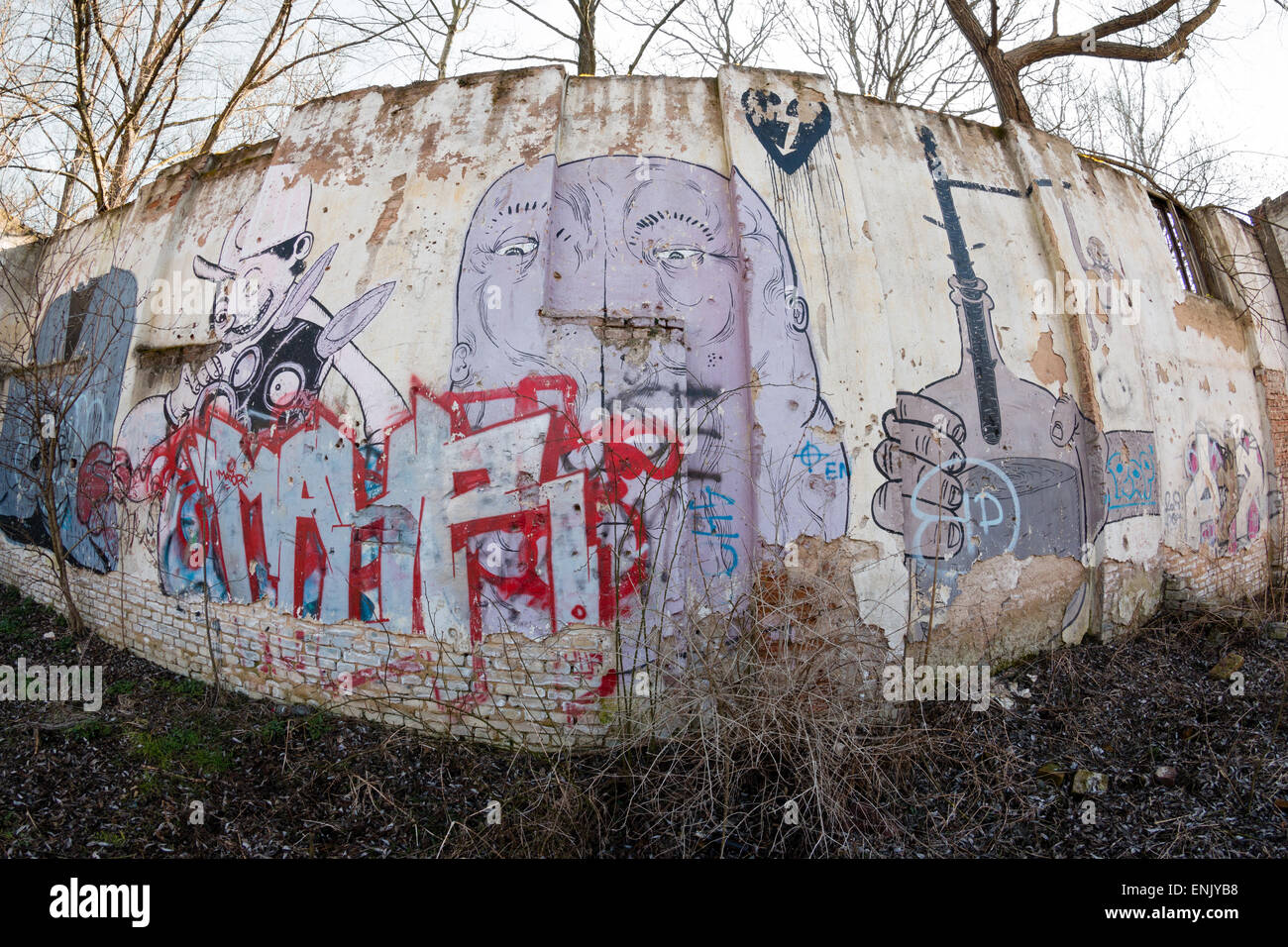 Ruinen der alten Fabrik - Fischaugen-Objektiv Ansicht Stockfoto