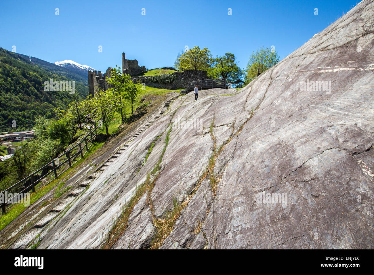 Der große Rupe Magna in Grosio, auf dem alten Völker ihr Zeugnis hinterlassen haben. Valtellina, Lombardei, Italien, Europa Stockfoto