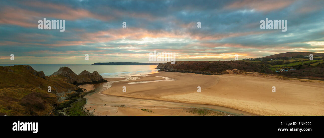 Drei Klippen Bucht, Gower Halbinsel, Swansea, West Glamorgan, Wales, Vereinigtes Königreich, Europa Stockfoto