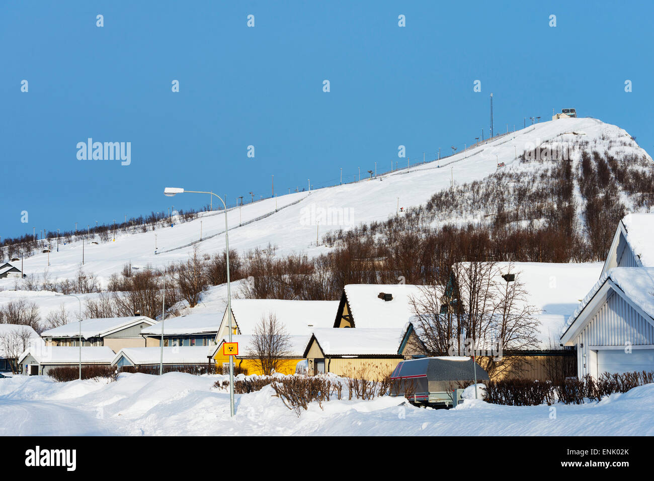 Skipiste, Kiruna, Lappland, Arctic Circle, Schweden, Skandinavien, Europa Stockfoto