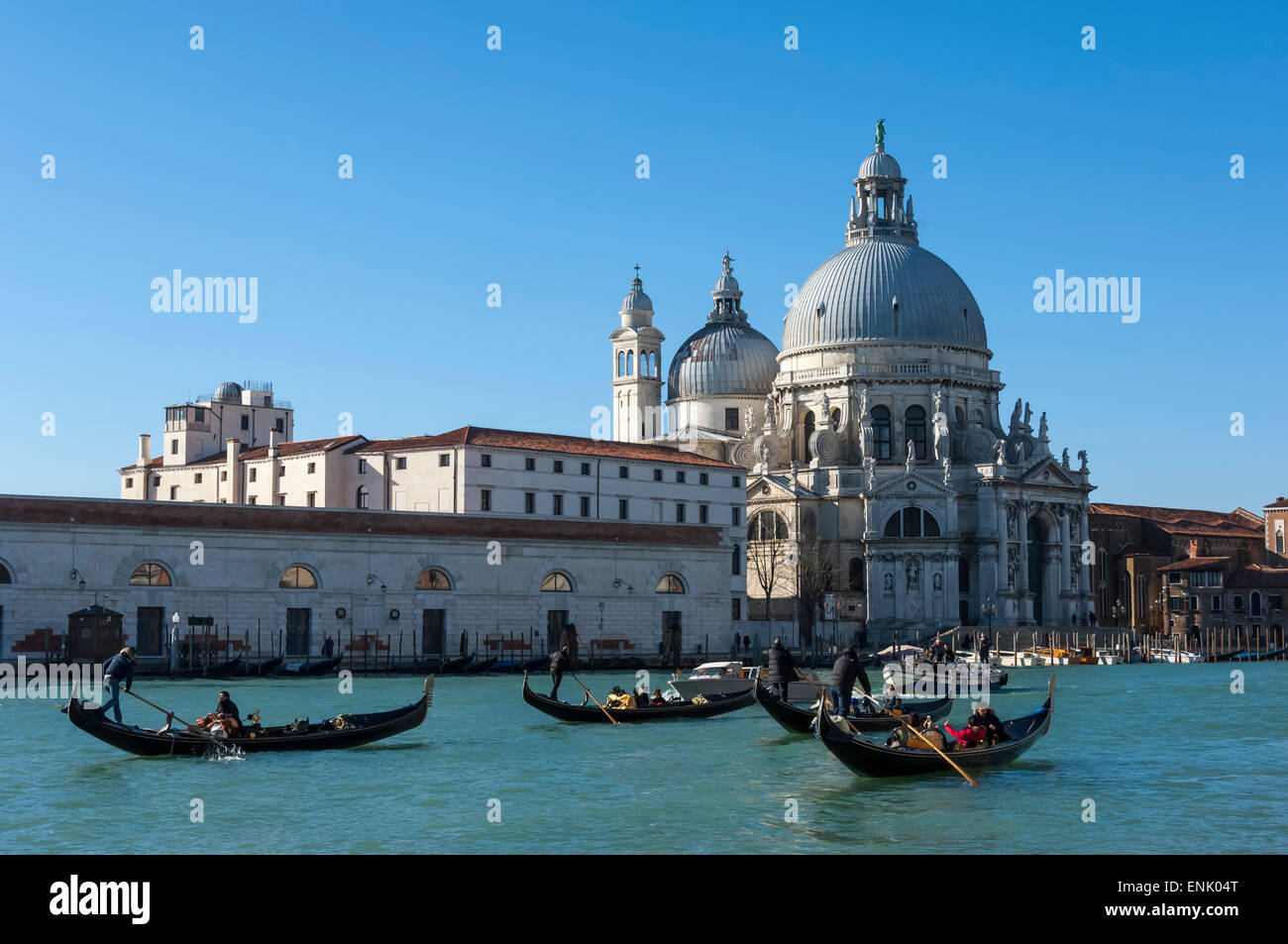 Gondeln auf dem Canal Grande, Chiesa Della Salute, Venedig, UNESCO World Heritage Site, Veneto, Italien, Europa Stockfoto