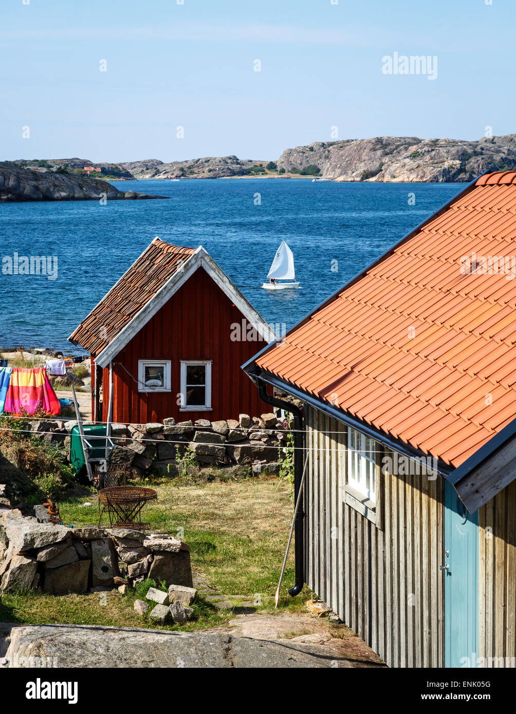 Holzhäuser in Fjallbacka, Bohuslan Region, Westküste Schweden, Skandinavien, Europa Stockfoto