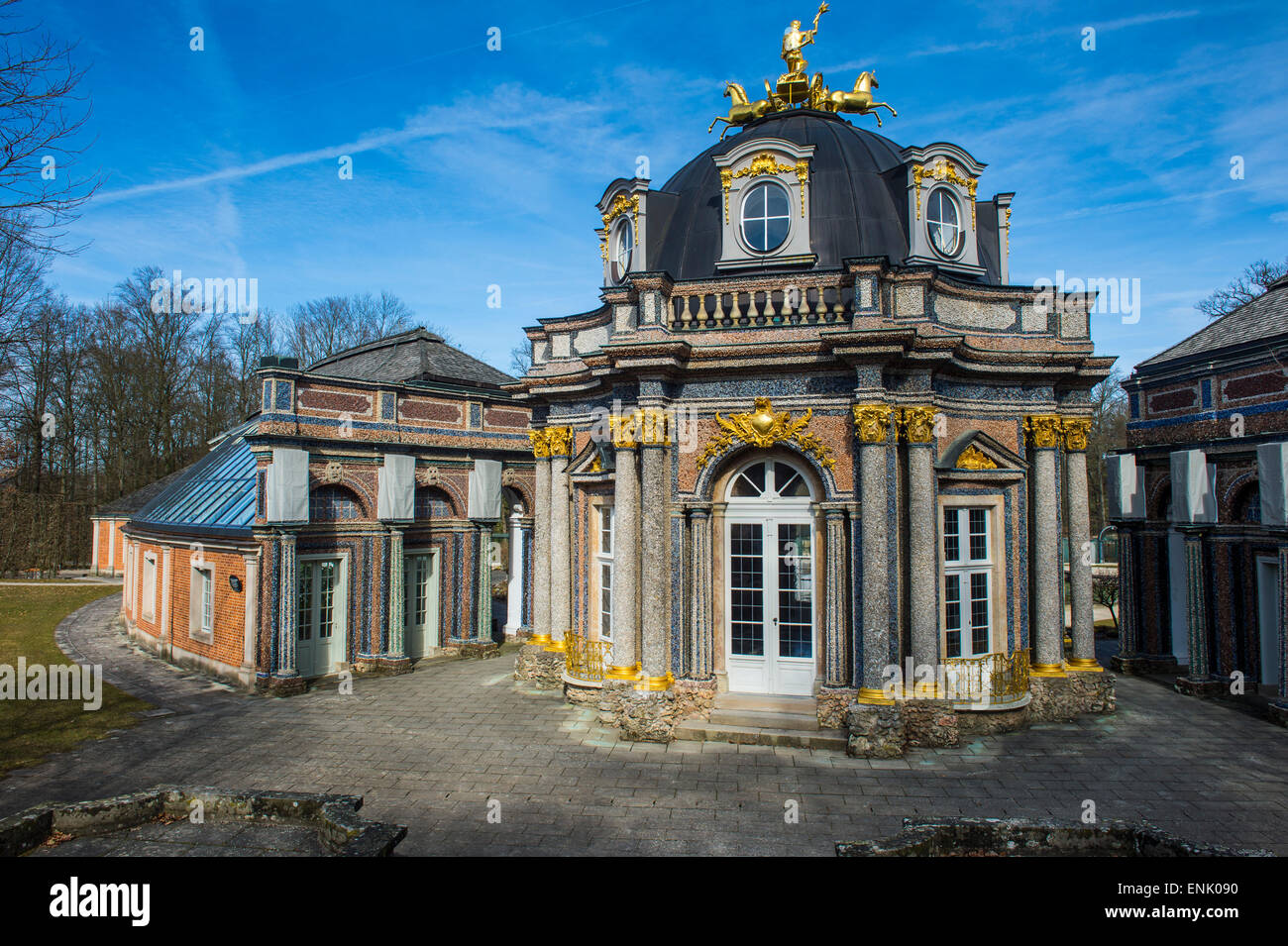 Orangerie mit Sonnentempel im historischen Park Eremitage, Bayreuth, Upper Franconia, Bayern, Deutschland, Europa Stockfoto