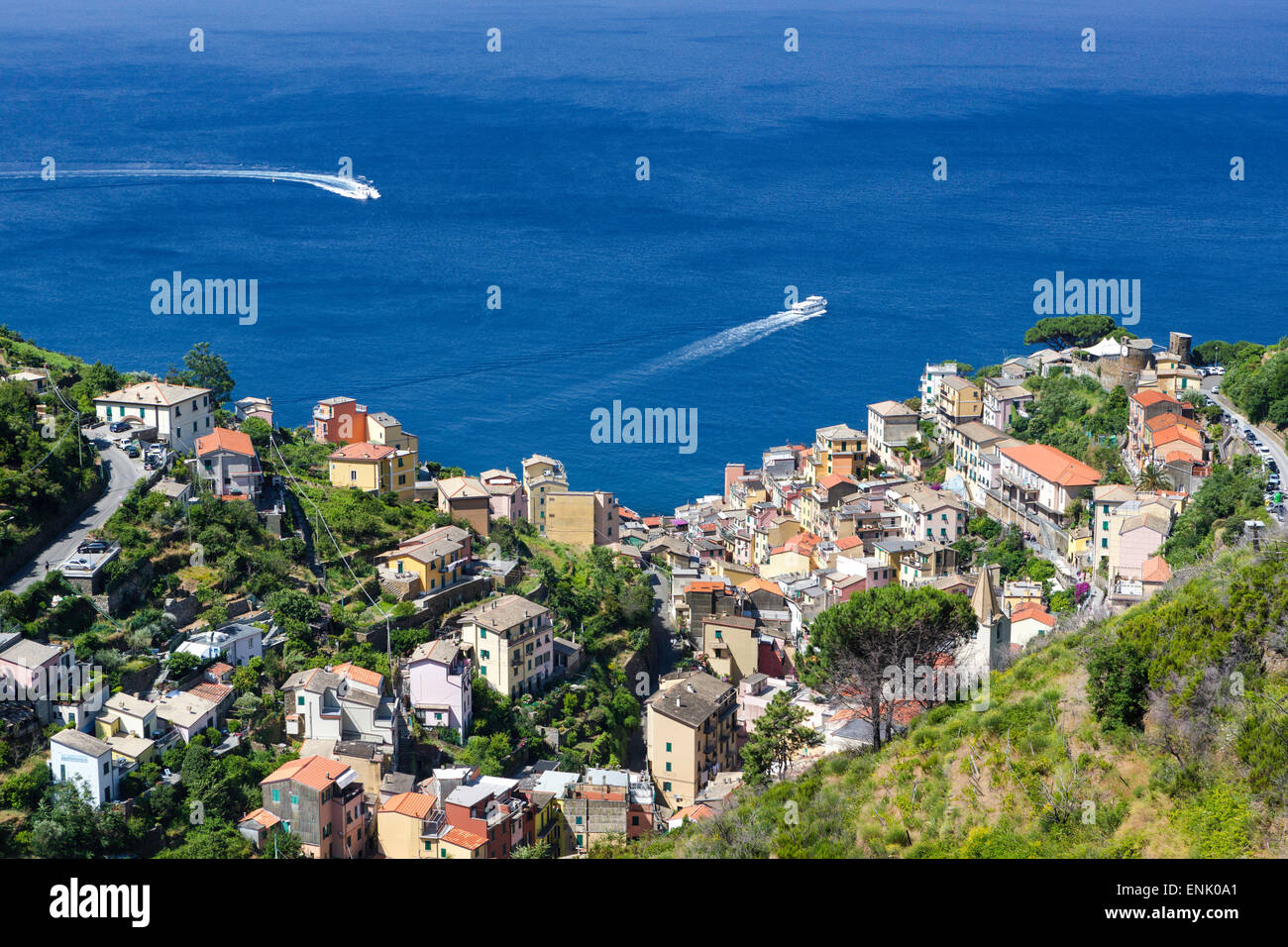 Klippe Dorf Riomaggiore, Cinque Terre, UNESCO World Heritage Site, Ligurien, Italien, Europa Stockfoto