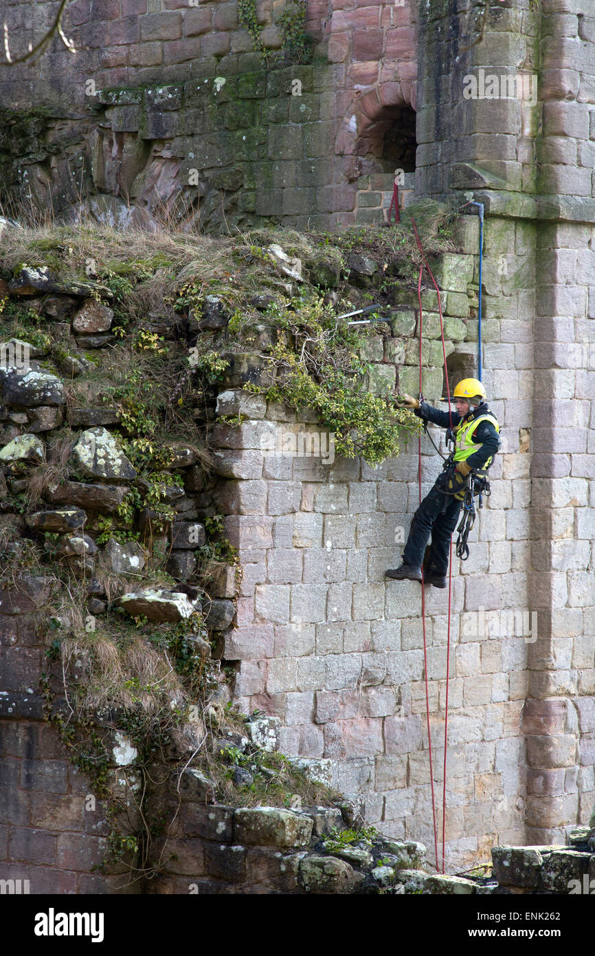 Steinmetz, die Reparatur der Mauer des historischen Gebäudemanagement, North Yorkshire Stockfoto
