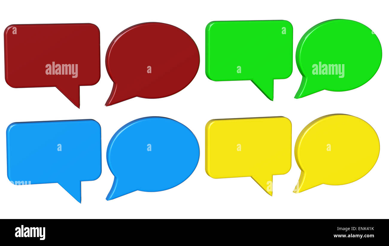 Dialogfelder rot grün blau und gelb 3D-Rendering mit Beschneidungspfad Stockfoto Dialogfelder rot grün blau und gelb 3D-Rendering mit Beschneidungspfad Stockfoto