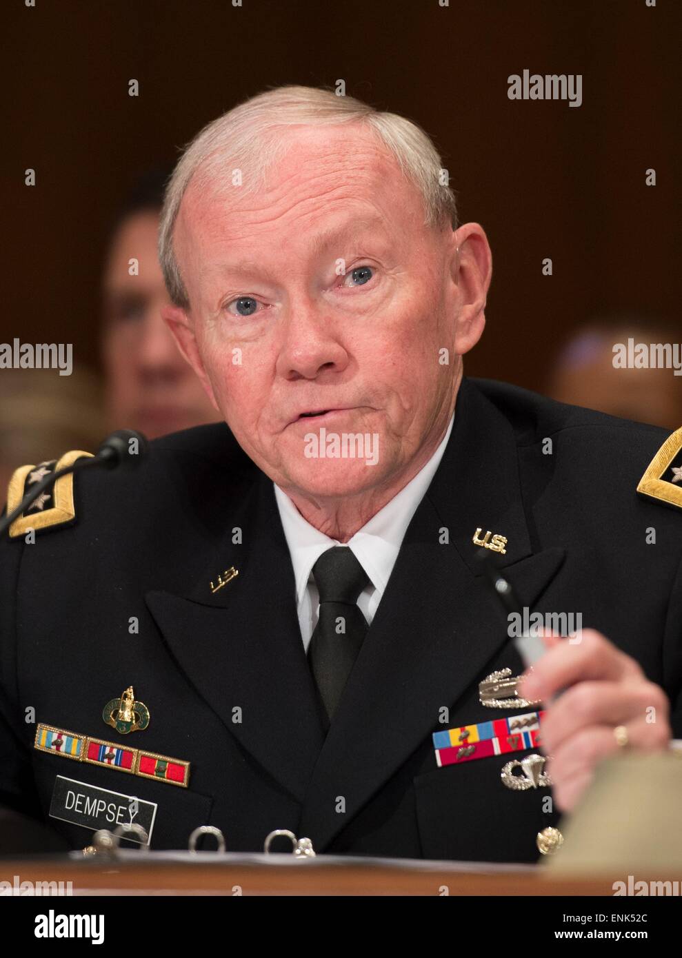 US Joint Chiefs Chairman General Martin Dempsey bezeugt vor dem Senatsausschuss Mittel Verteidigung Subcommittee on den Haushaltsentwurf FY16 6. Mai 2015 in Washington D.C. Stockfoto