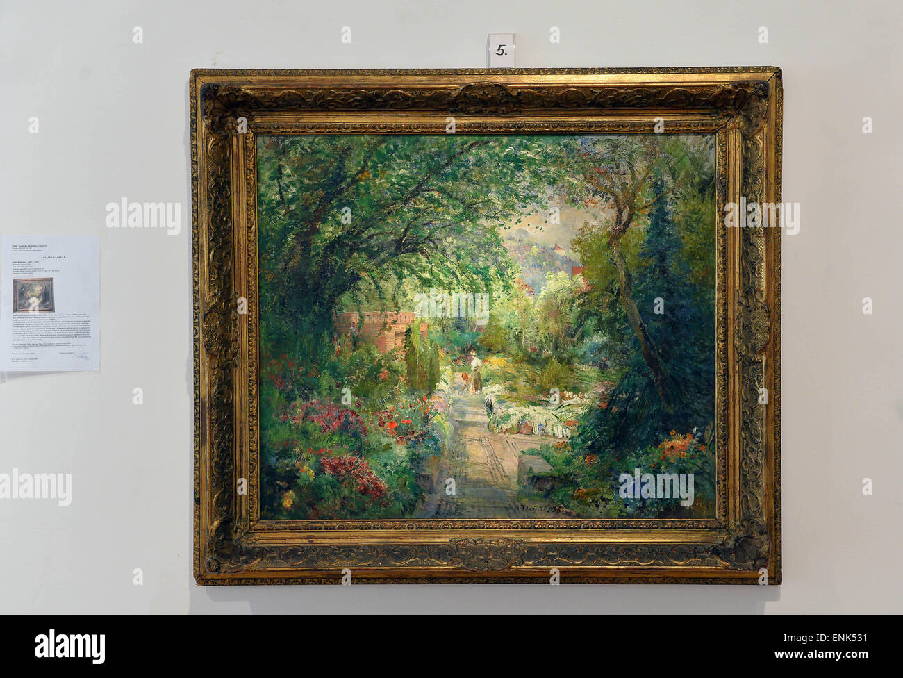 Oldrich Blazicek´s Malerei Blooming Garden werden Gegenstände in der Auktion von Artefakten vom 17. bis 20. Jahrhundert, inszeniert von 1. Kunst Beratung Brünn-Prag. Werke von Jan Jakub Hartmann, Norbert Grund, Vaclav Brozik, Emil Filla und Karel Malich werden angeboten. Public-Viewing aller Arbeiten erfolgt im Topicuv Salon, Prag, Tschechische Republik, 7. Mai 2015. (CTK Foto/Katerina Sulova) Stockfoto