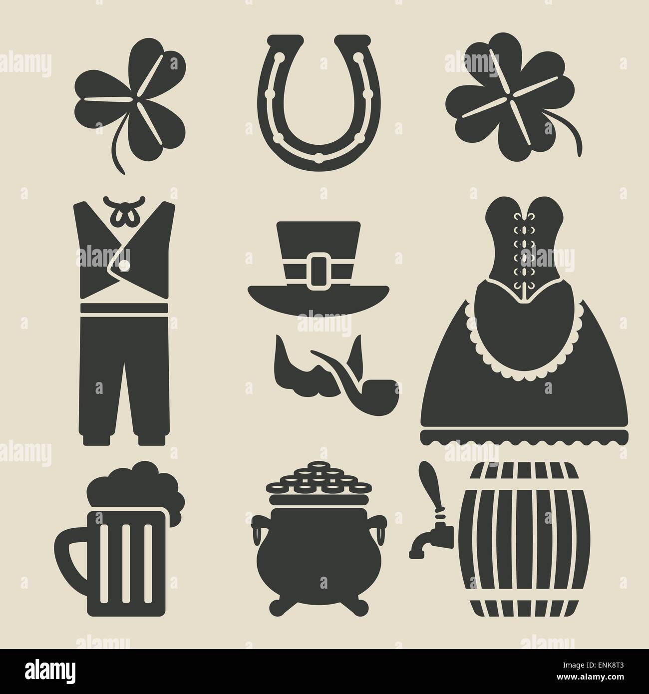 St. Patricks Day Symbole Set - Vektor-Illustration. EPS 8 Stock Vektor