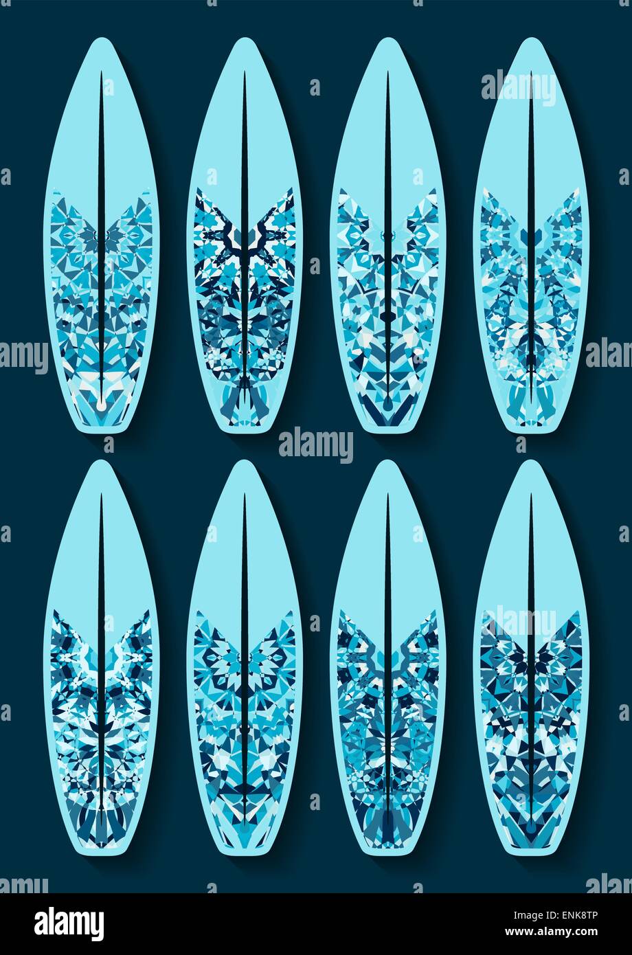 Surfbretter set mit blauer Kaleidoskop Muster - Vektor-Illustration. EPS 8 Stock Vektor