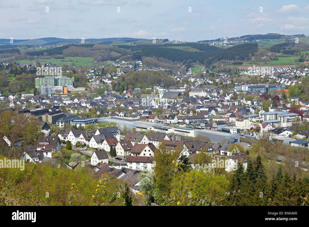 Panoramablick über Attendorn, Sauerland, Nordrhein-Westfalen, Deutschland Stockfoto