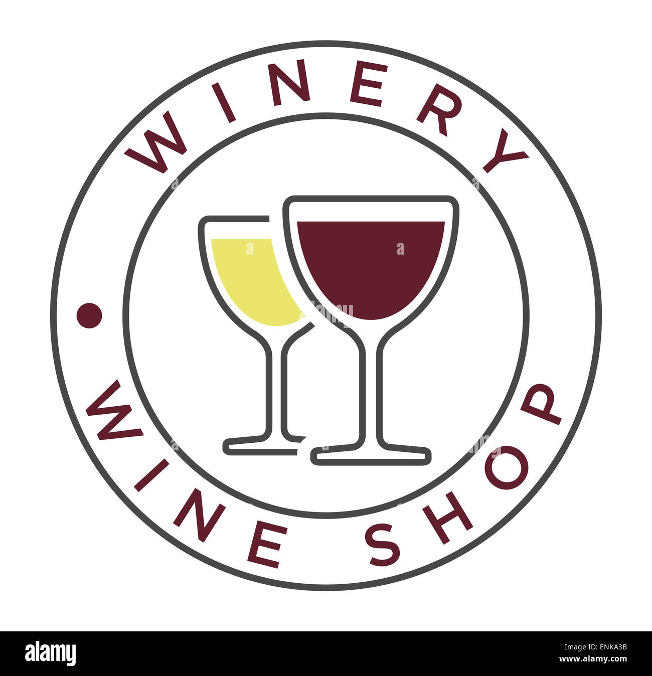 Vektor einfachen linearen Stil-Ikone mit Gläsern von weiß- und Rotwein für Weingut label Stockfoto